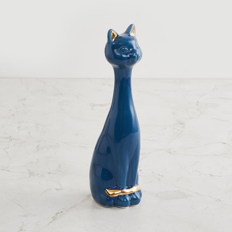 Color Connect Blue Ceramic Cat Figurine- 8x8x25cm