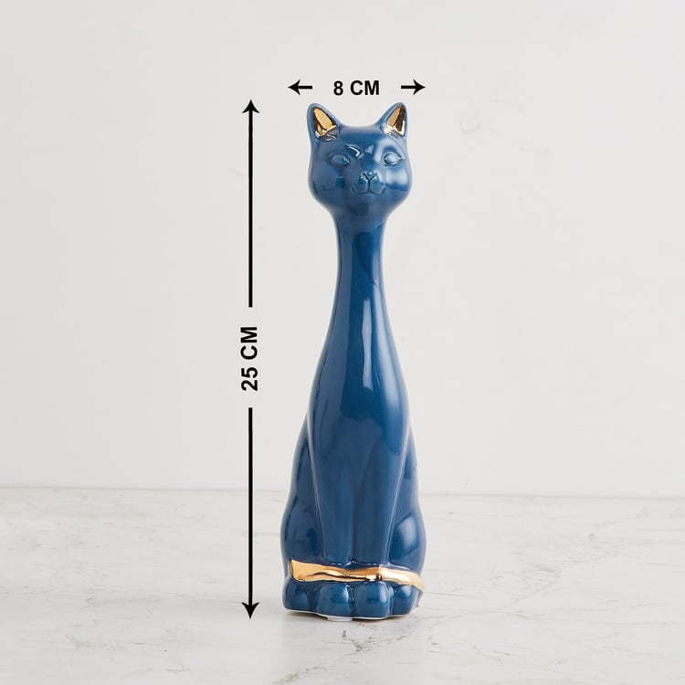 Color Connect Blue Ceramic Cat Figurine- 8x8x25cm