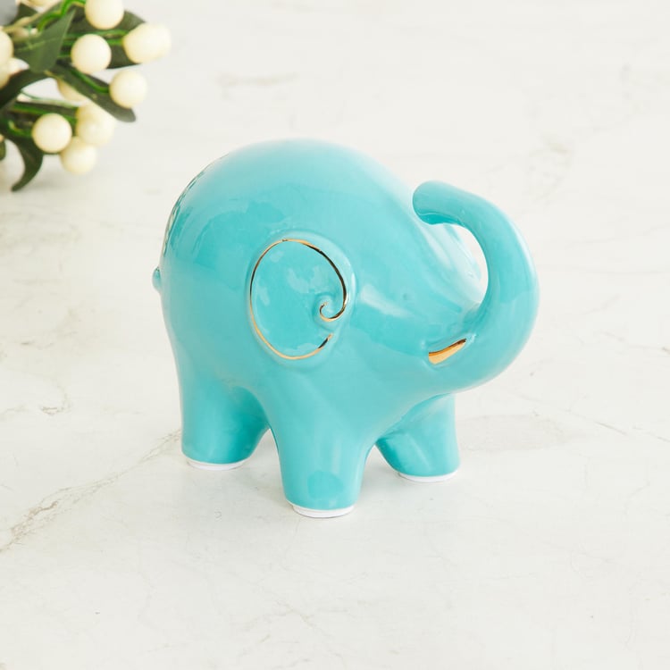 Silchar Teal Textured Ceramic Small Elephant Figurine