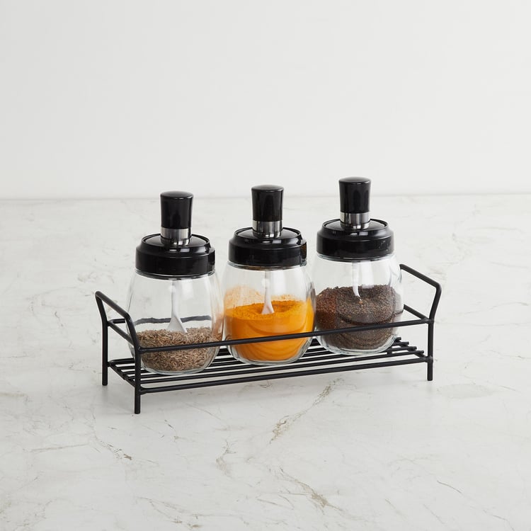Corsica Essentials Set of 3 Glass Spice Jars with Stand