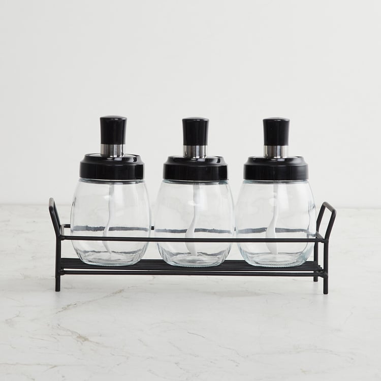 Corsica Essentials Set of 3 Glass Spice Jars with Stand