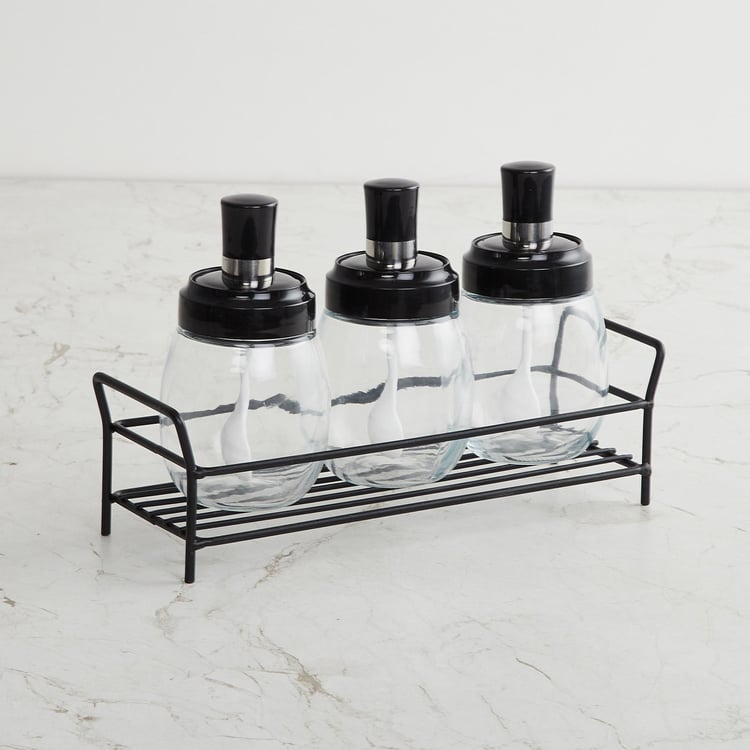 Corsica Essentials Set of 3 Glass Spice Jars with Stand