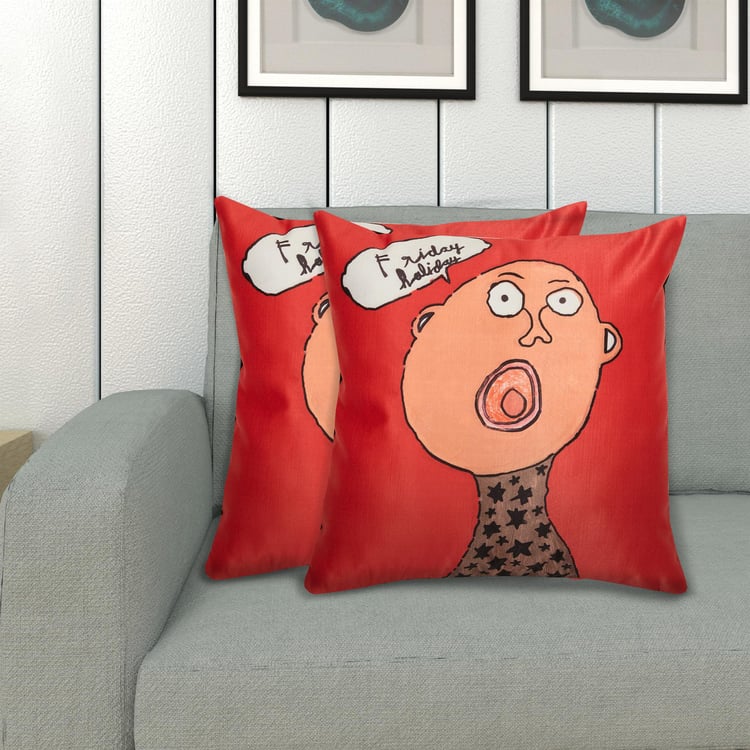 NGO Aayus Red Printed Cushion Covers- Set of 2