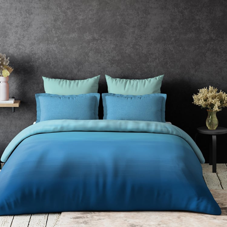 D'DECOR Esteem Ombre Blue Abstract Printed Cotton Super King Bedsheet Set - 274x274cm - 3Pcs