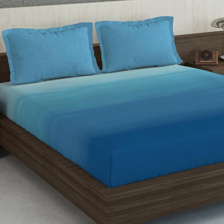 D'DECOR Esteem Ombre Blue Abstract Printed Cotton Super King Bedsheet Set - 274x274cm - 3Pcs