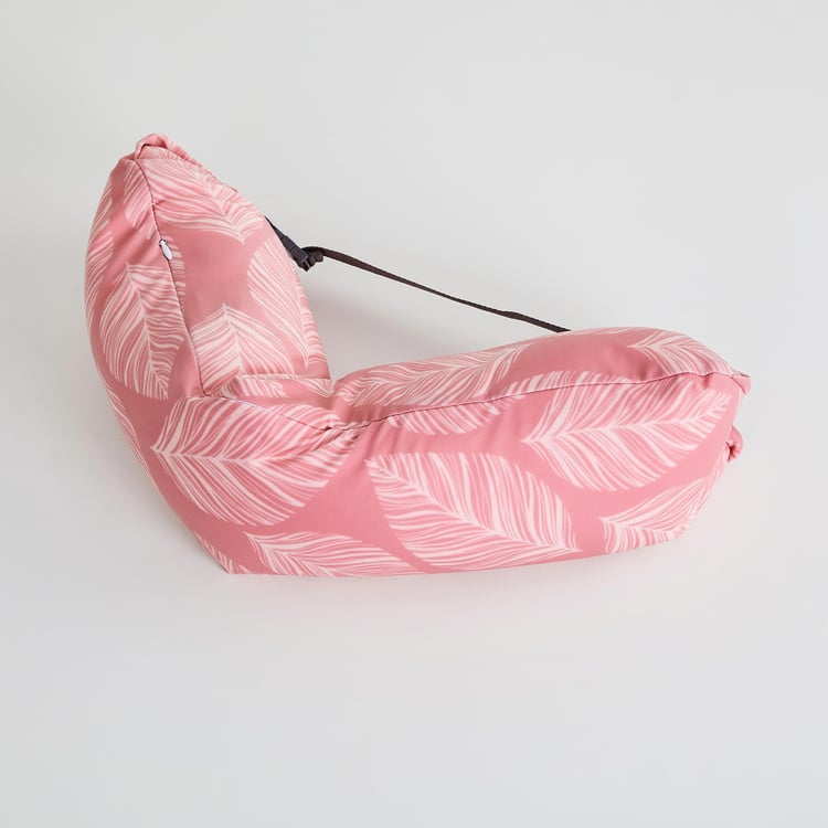 Travel Dry Leaves Pink Printed Soft Memory Foam Bean Filled Long Neck Pillow - 60x15cm