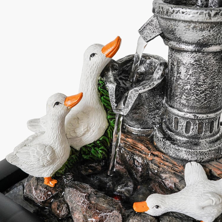 Corsica Cascade Black Polyresin Duck Family Indoor Fountain - 17cmx25cm