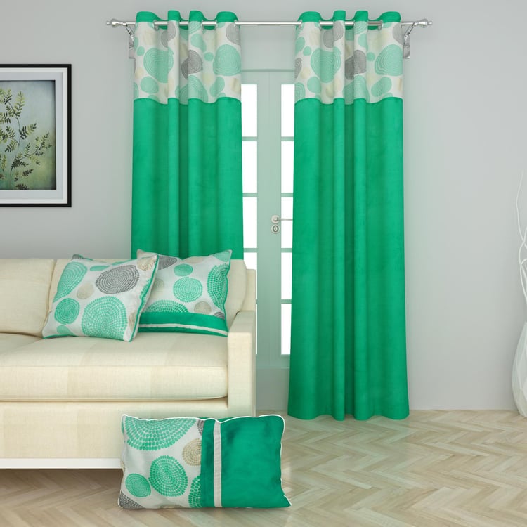 Corsica - Teal Curtains And Cushion Covers Set - 5Pcs