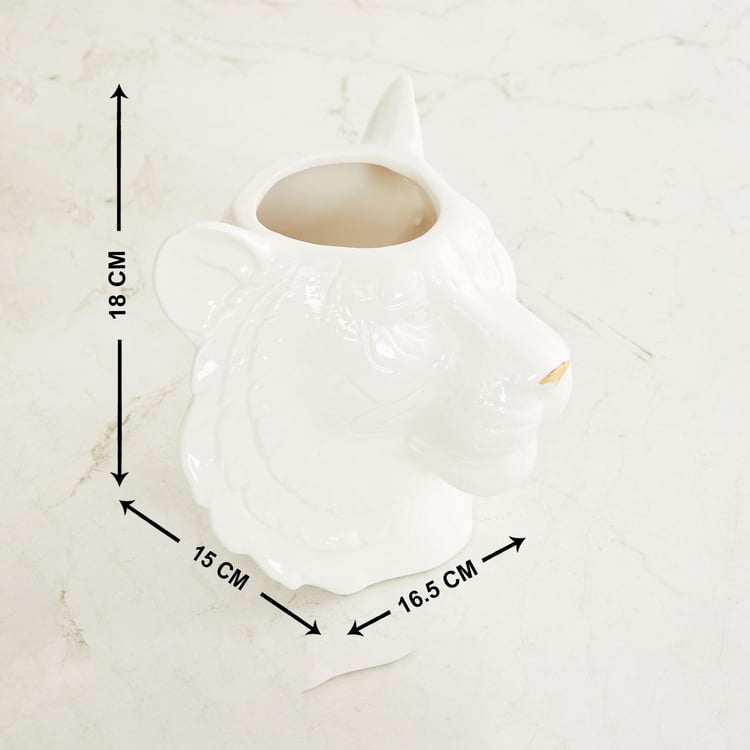 Courage Kaplan White And Gold Solid Ceramic Tiger Planter