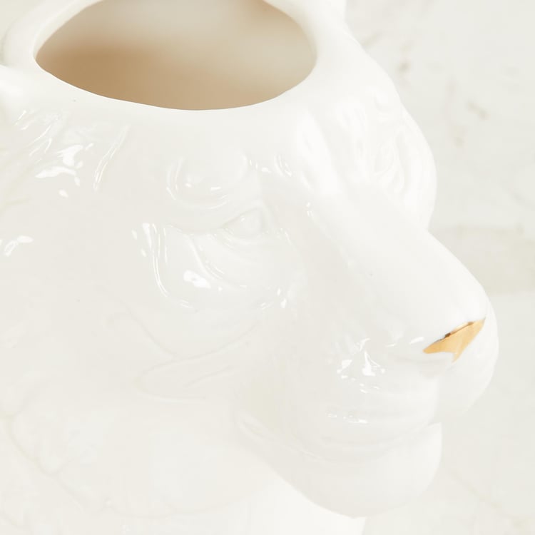 Courage Kaplan White And Gold Solid Ceramic Tiger Planter