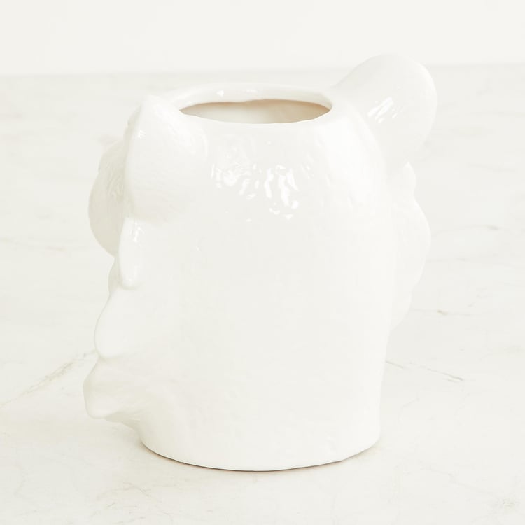 Courage Kaplan White And Gold Solid Ceramic Tiger Planter