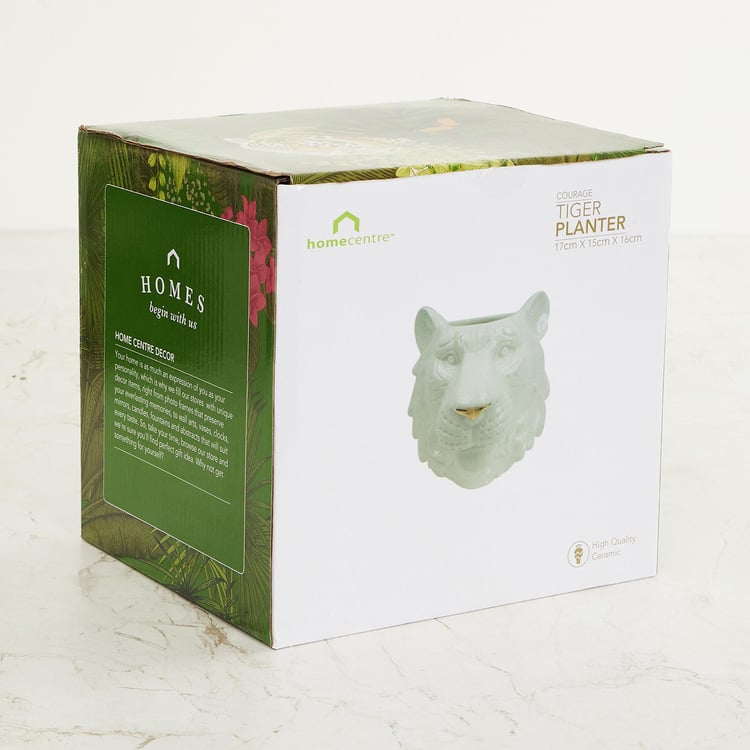 Courage Kaplan White And Gold Solid Ceramic Tiger Planter