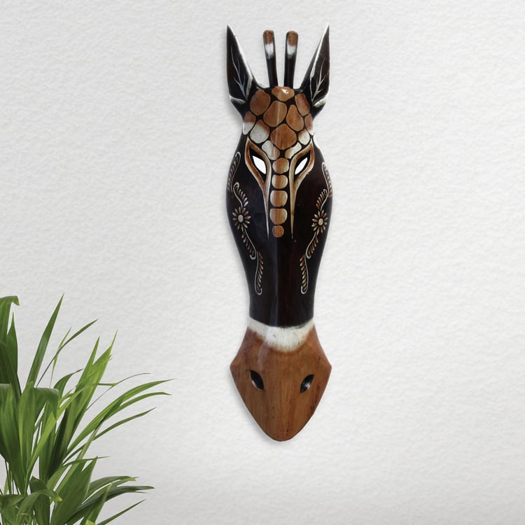 Corsica Magnolia Wooden Giraffe Mask Wall Accent