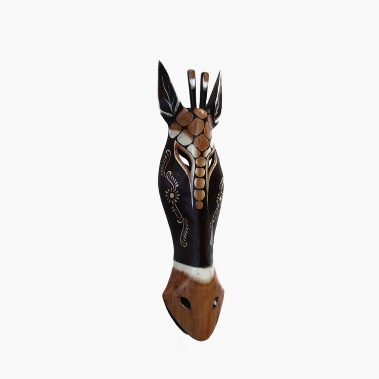 Corsica Magnolia Wooden Giraffe Mask Wall Accent