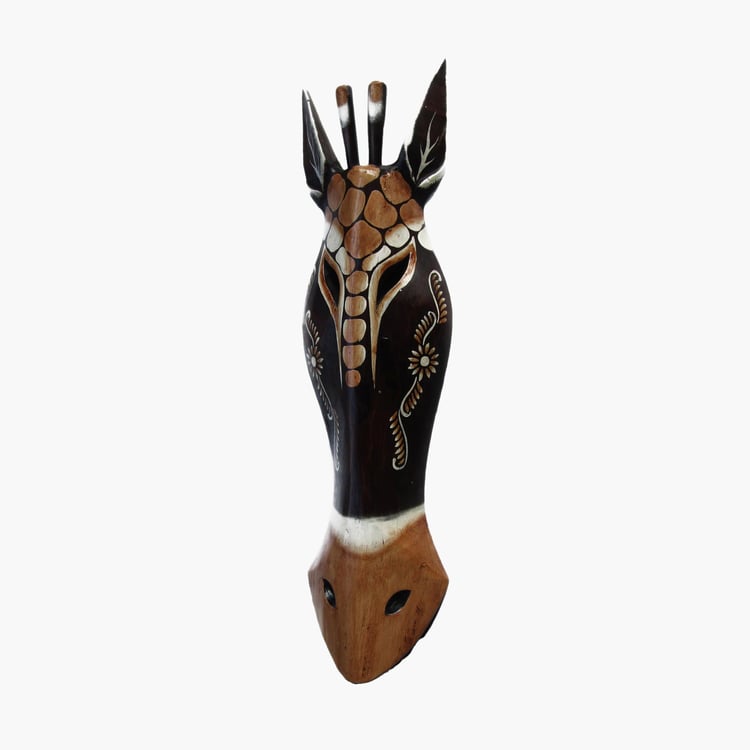 Corsica Magnolia Wooden Giraffe Mask Wall Accent