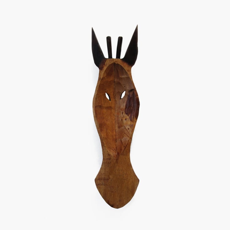 Corsica Magnolia Wooden Giraffe Mask Wall Accent