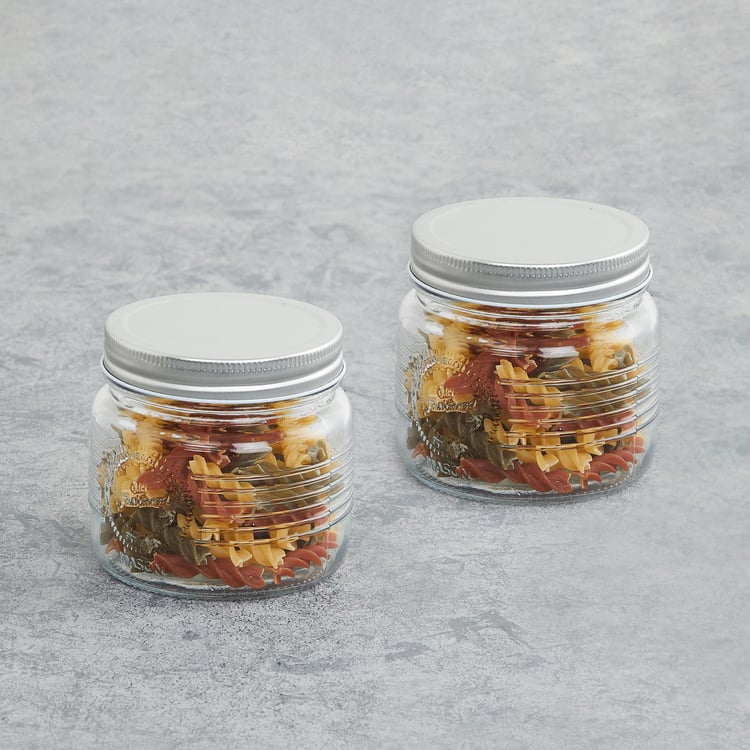 Eternia Transparent Glass Mason Jar with Lid - 500ml - Set of 2