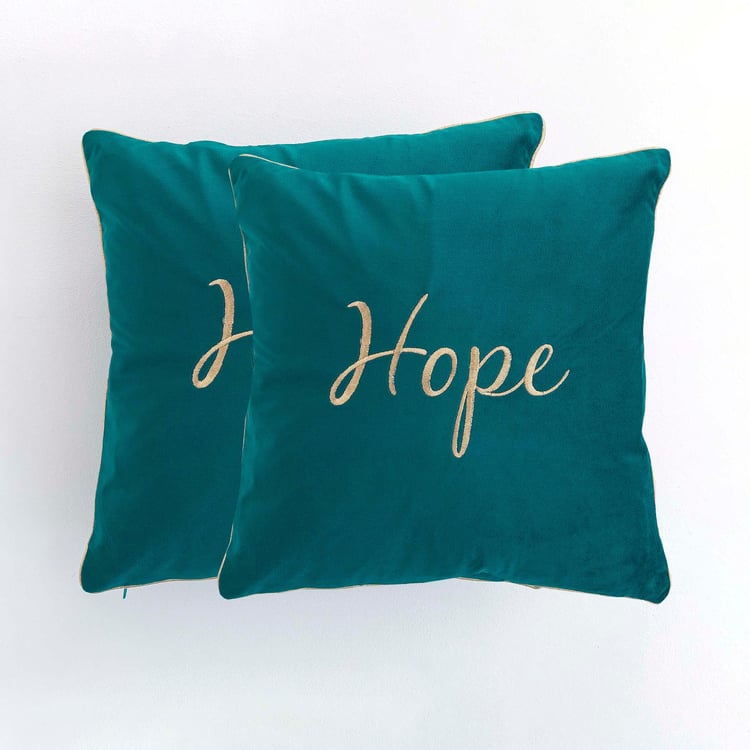 Vibgyor Hope Teal Green Embroidered Cushion Cover- Set of 2