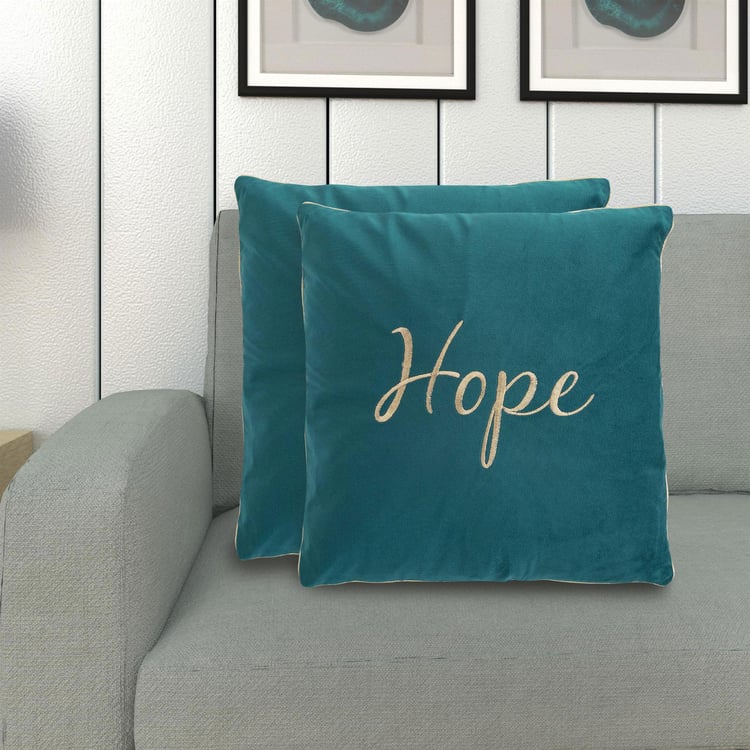 Vibgyor Hope Teal Green Embroidered Cushion Cover- Set of 2