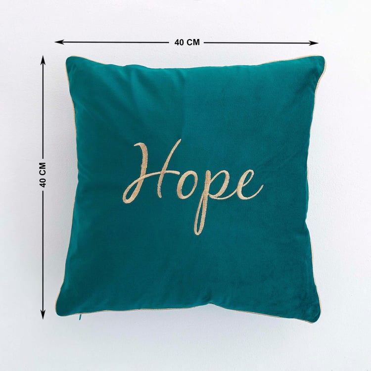 Vibgyor Hope Teal Green Embroidered Cushion Cover- Set of 2