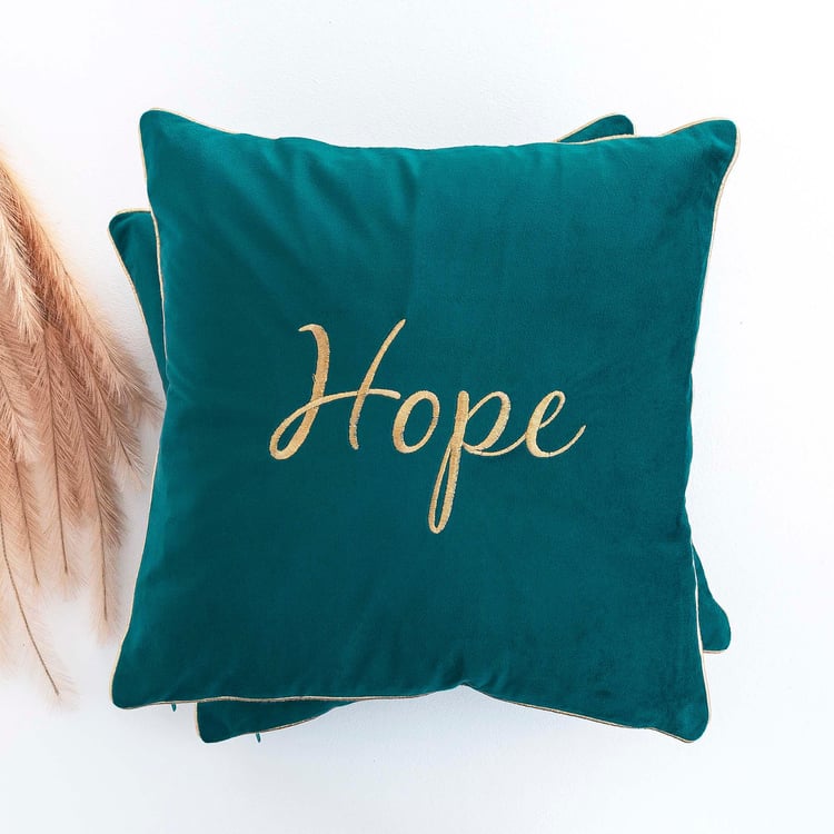 Vibgyor Hope Teal Green Embroidered Cushion Cover- Set of 2