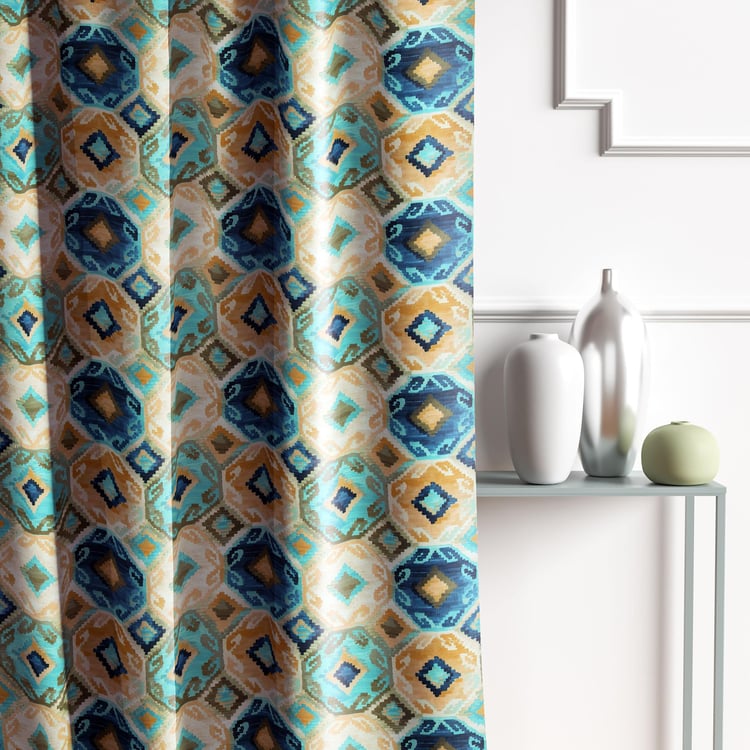 D'DECOR Mosa Blue Printed Large Door Curtain- 135x270cm