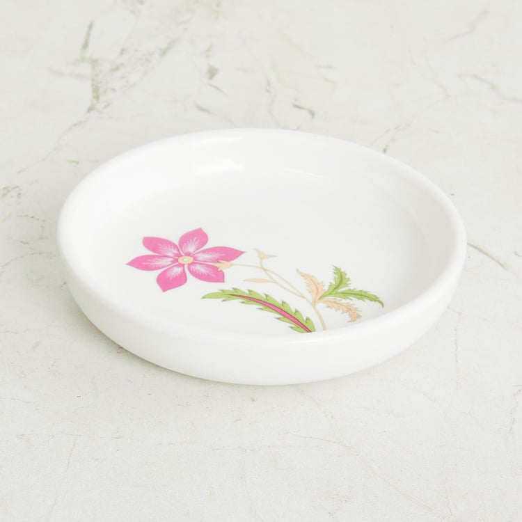 Art of Asia-Royal Retreat White Printed Round Ceramic Soap Dish