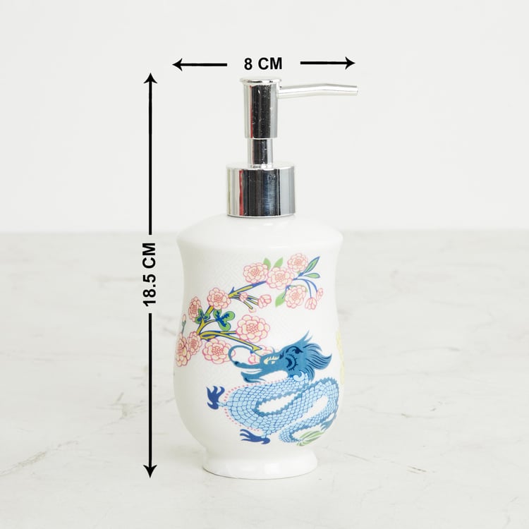 Art of Asia-Dragon Dance White Printed Ceramic Soap Dispenser - 300ml