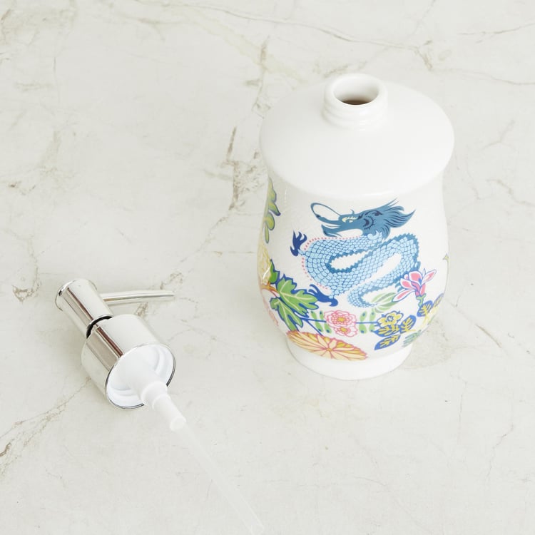 Art of Asia-Dragon Dance White Printed Ceramic Soap Dispenser - 300ml