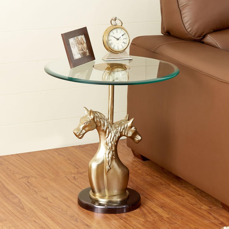 Pony Glass Top End Table - Gold