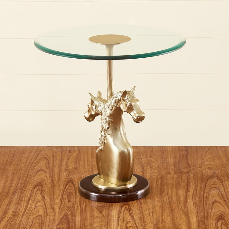 Pony Glass Top End Table - Gold