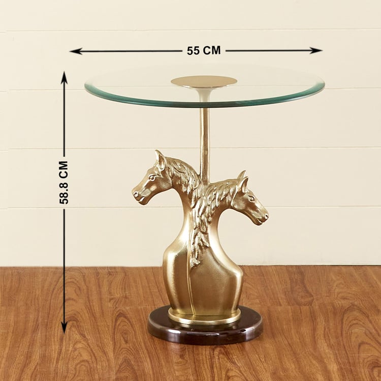 Pony Glass Top End Table - Gold
