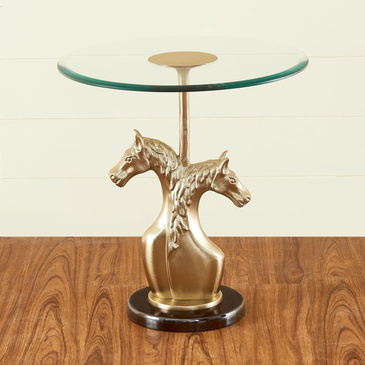 Pony Glass Top End Table - Gold