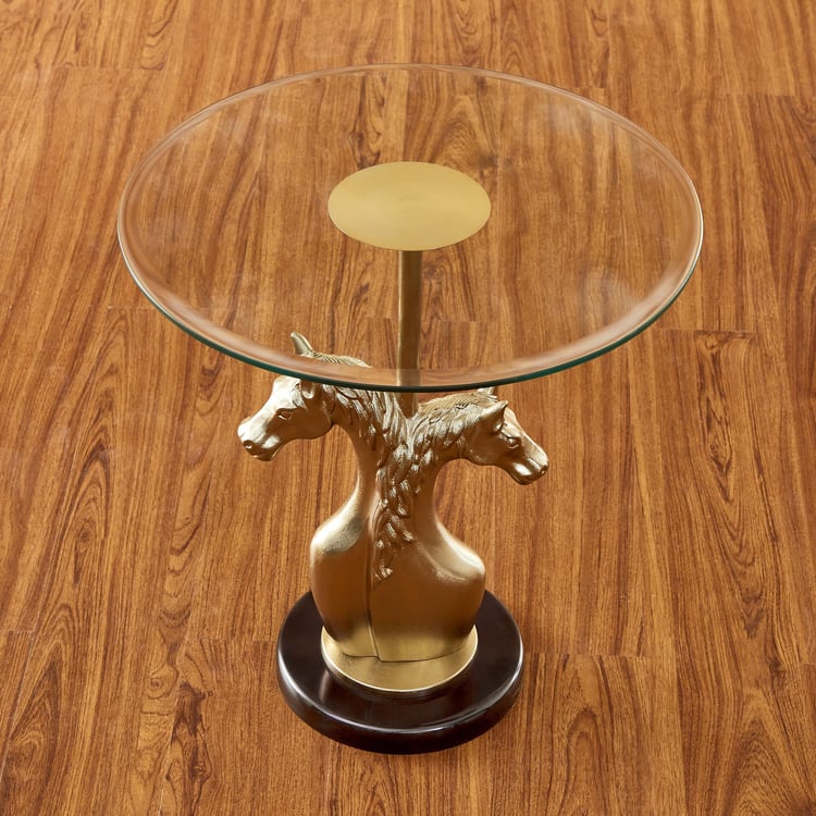 Pony Glass Top End Table - Gold