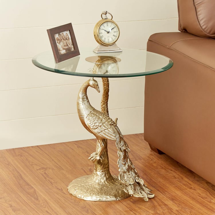 Pavo Glass Top End Table - Gold