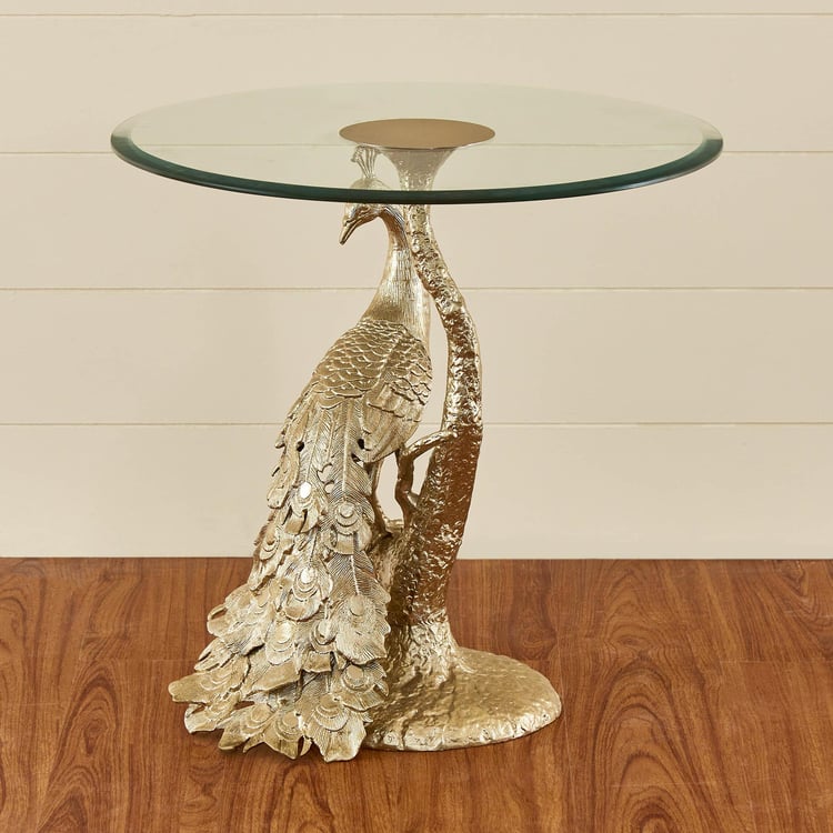 Pavo Glass Top End Table - Gold