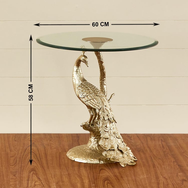 Pavo Glass Top End Table - Gold