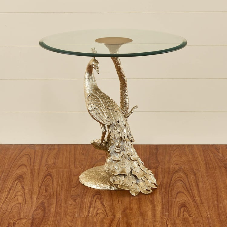 Pavo Glass Top End Table - Gold