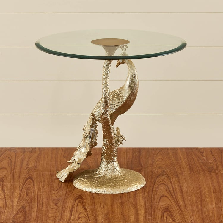 Pavo Glass Top End Table - Gold