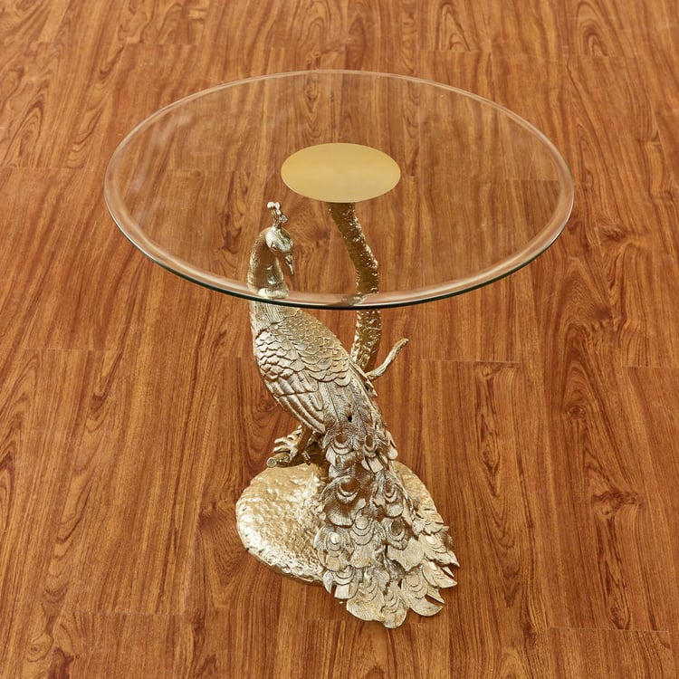 Pavo Glass Top End Table - Gold