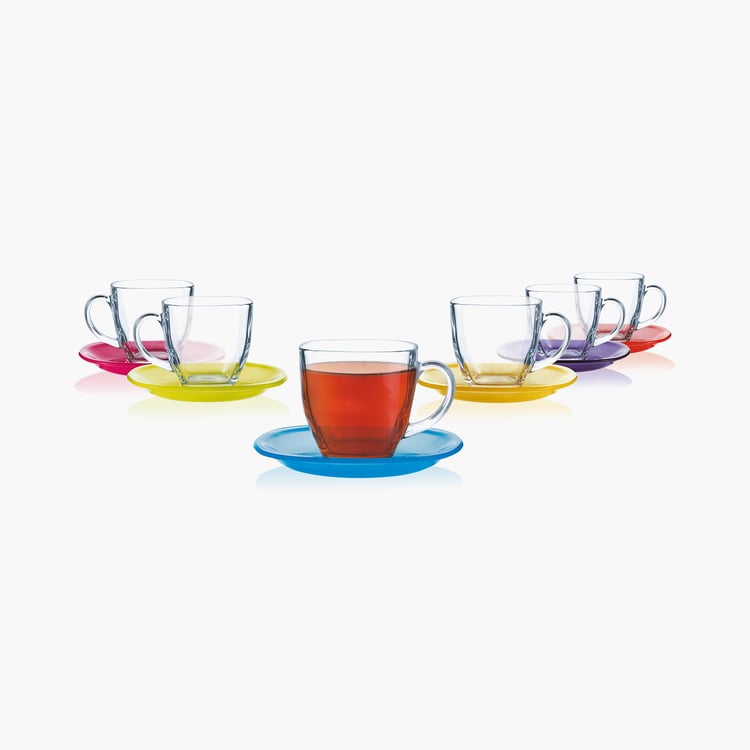 LUMINARC Carina Rainbow Glass 12 Pc. Cup and Saucer set-10 x 7.5 cm-220ml