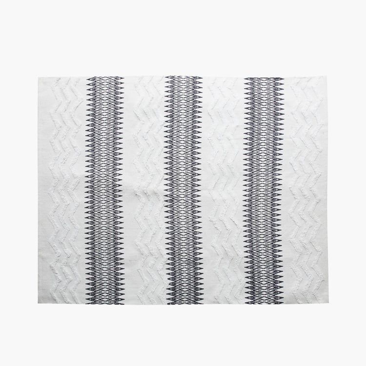 Aztec Chevron White Textured Cotton Woven Carpet - 116x150cm