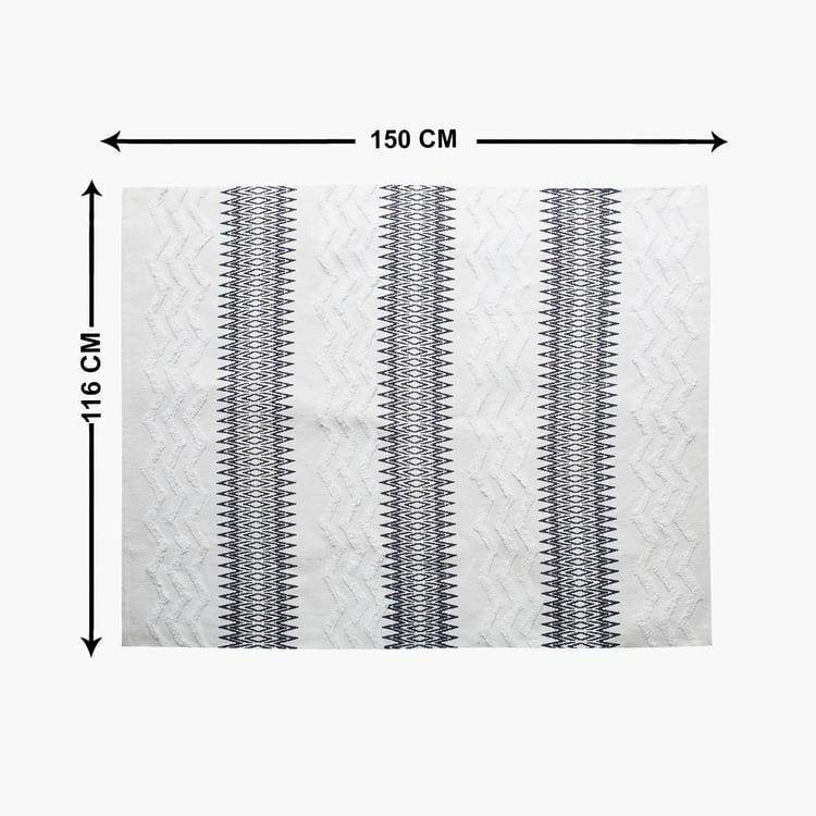 Aztec Chevron White Textured Cotton Woven Carpet - 116x150cm