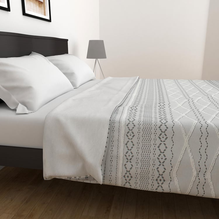 Farmhouse White Printed Cotton Double Comforter - 150 GSM - 228x274cm