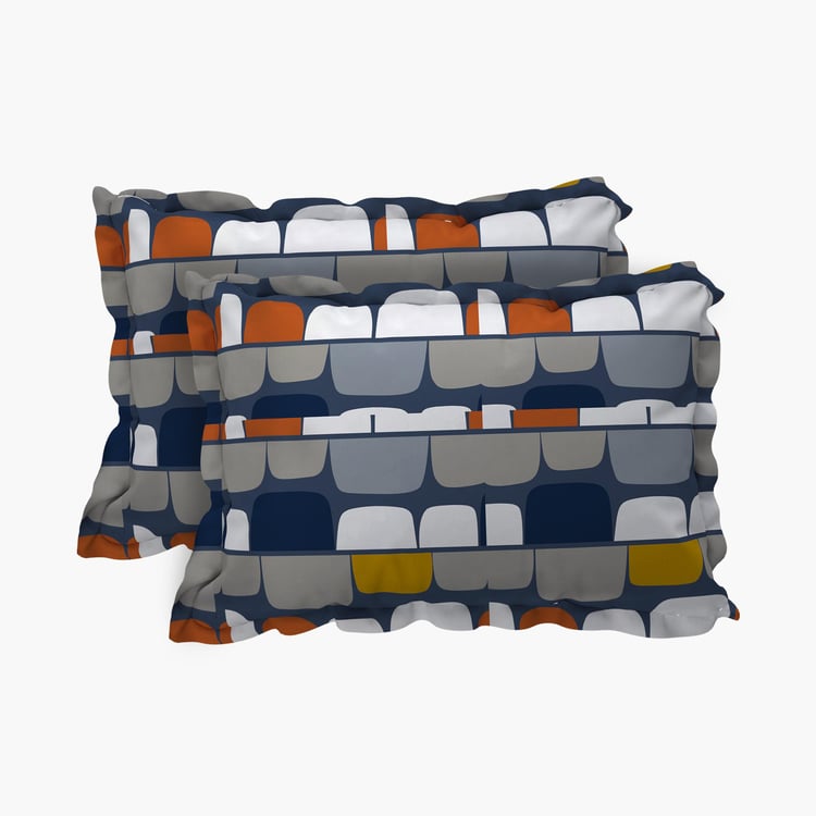 Harold Abstract- Blue Printed Cotton Pillow Cover- Set of 2