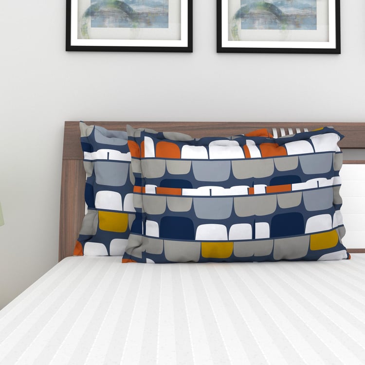 Harold Abstract- Blue Printed Cotton Pillow Cover- Set of 2