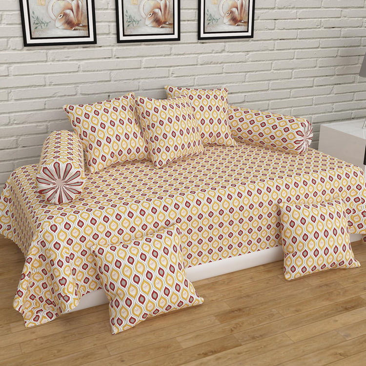 Harold Nueva-Yellow Printed Diwan Set- 8Pcs