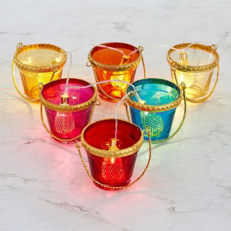 Shalimar Multicolour Metal and Glass Votive with String Light - Set of 6