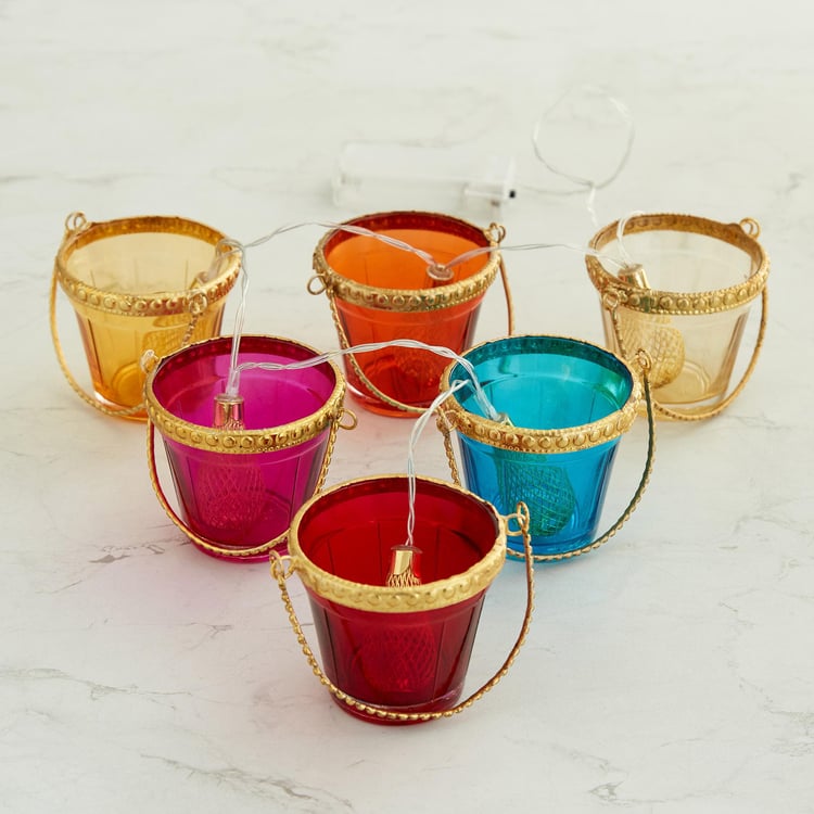Shalimar Multicolour Metal and Glass Votive with String Light - Set of 6