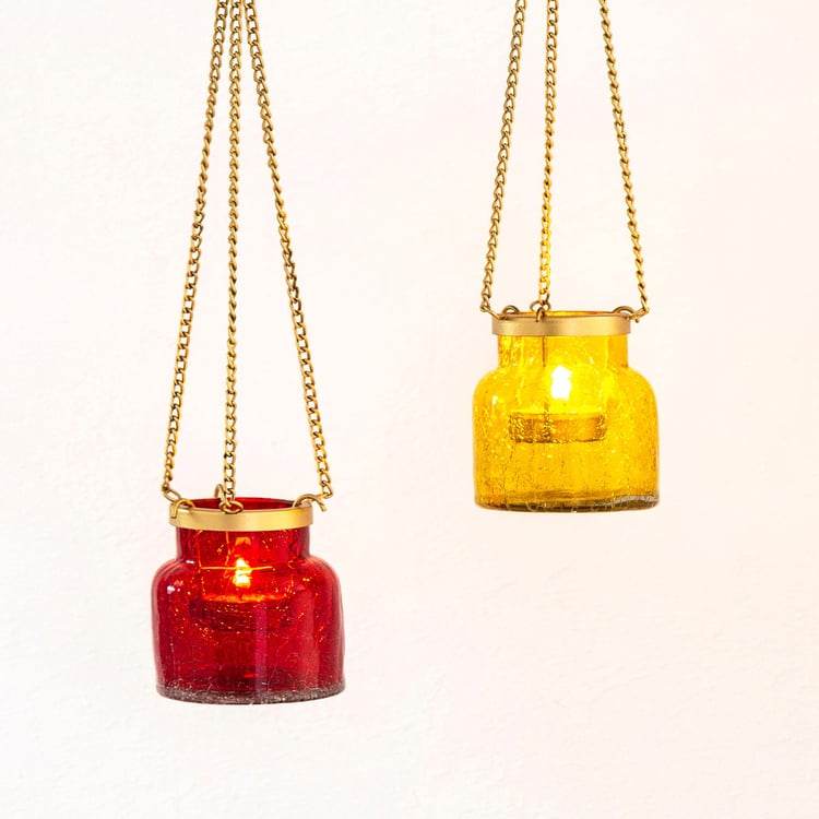 Shalimar Metal Multicolour T-Light Hanging Candle Jars - Set of 2 Pcs